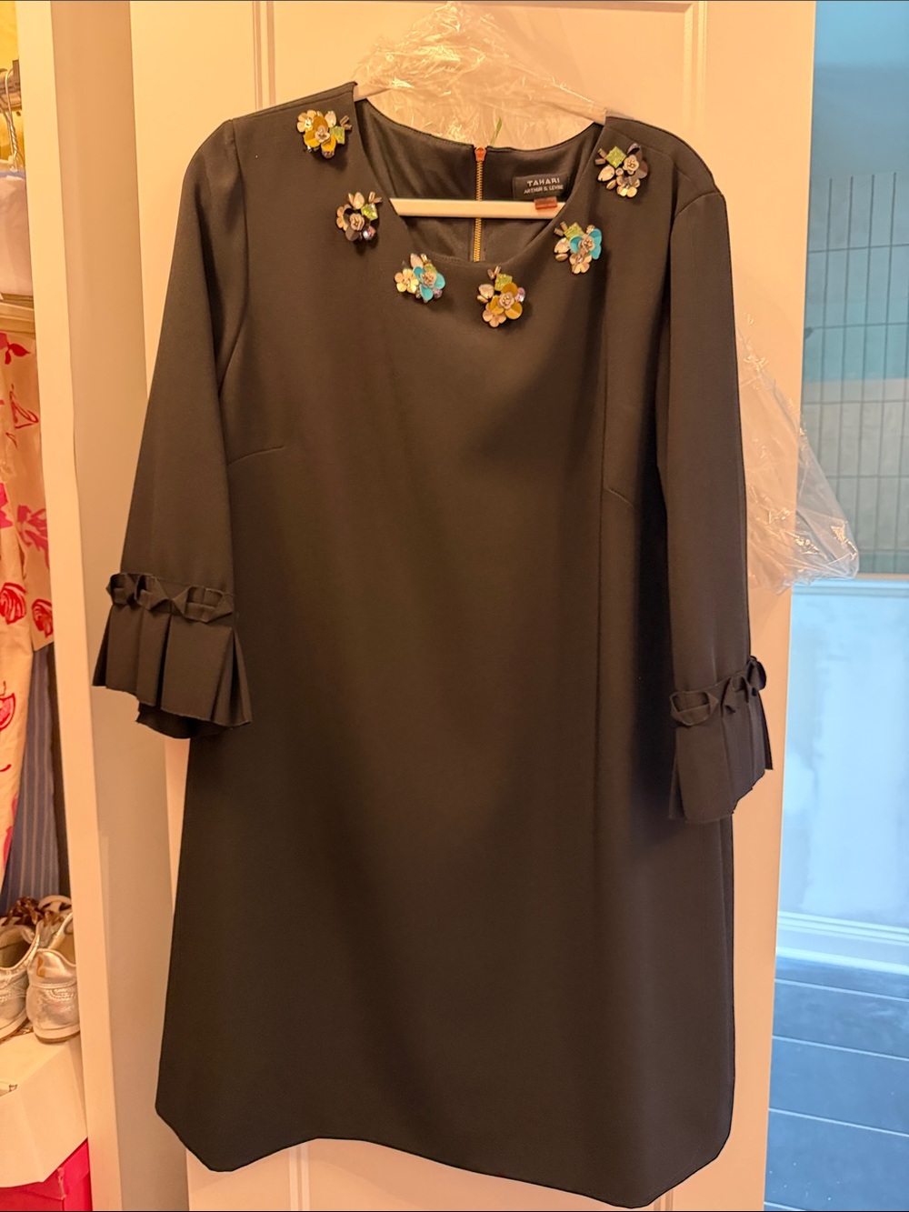 Black Floral-Embellished Shift Dress
